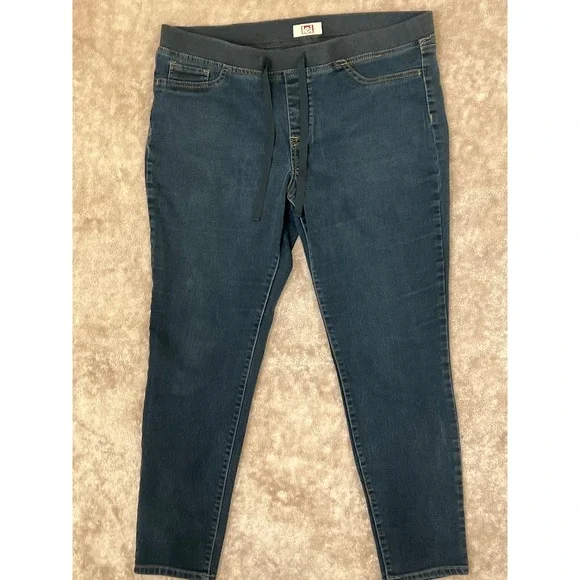 LEI Womens XL Dark Wash Skinny Pull On Jeggings Drawstring Elastic Waist Denim - Picture 10 of 13